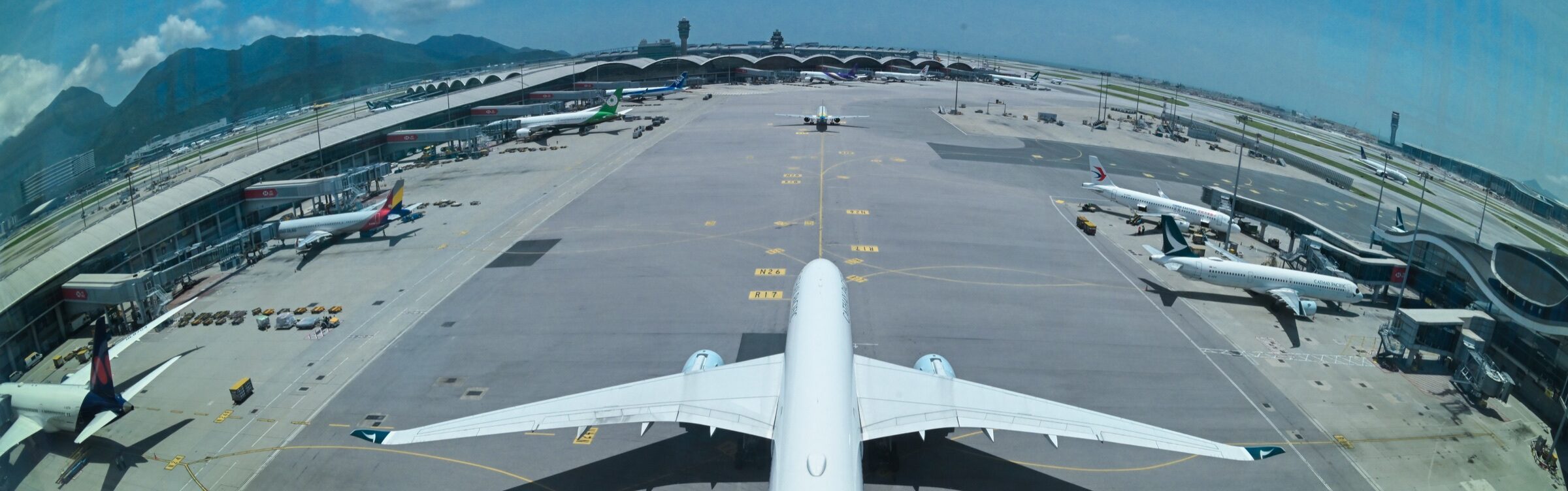 Aircraft on the apron at Hong Kong International Airport